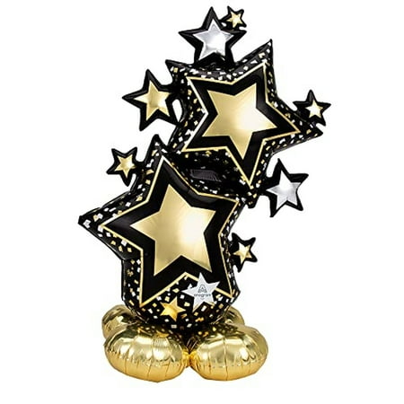 Starburst Galaxy Airloonz Balloon - 59" Black Gold Multicolor - Perfect for birthdays, parties, and celebrations! Add a touch of magic to any event with this stunning balloon.