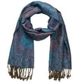 thumbnail image 4 of Falari Women's Reversible Paisley Woven Pashmina Shawl Wrap Scarf 80" x 27" Blue, 4 of 6