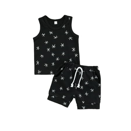 

ZIYIXIN Summer Infant Baby Boys Clothes 2pcs Star Printed Sleeveless Pullover Vest Tops Shorts Sets Black 18-24 Months
