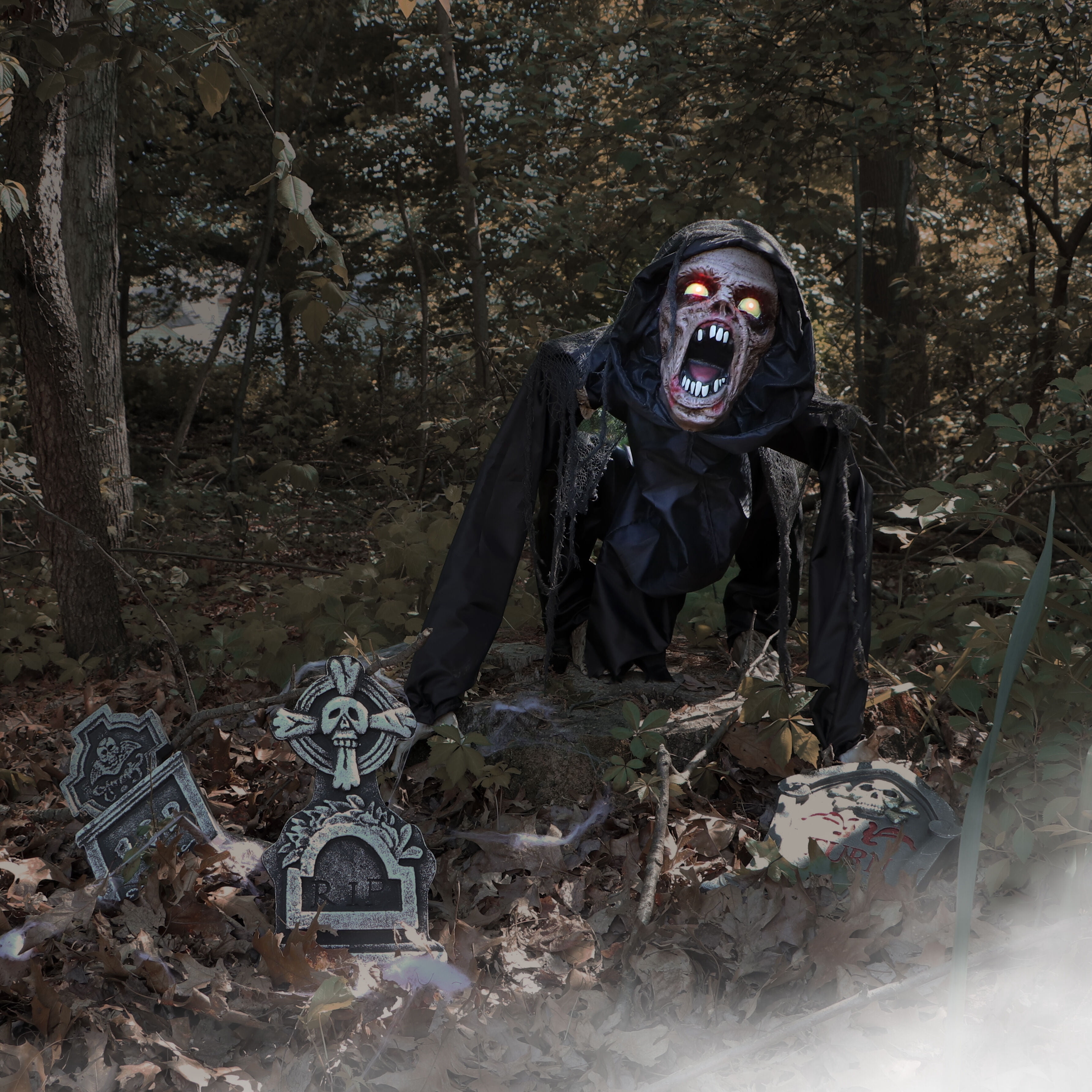 Haunted Hill Farm 3.7 ft Zombie Dog Halloween Animatronic with Lights and Sound, Outdoor Decor, HHDOG-1FLSA