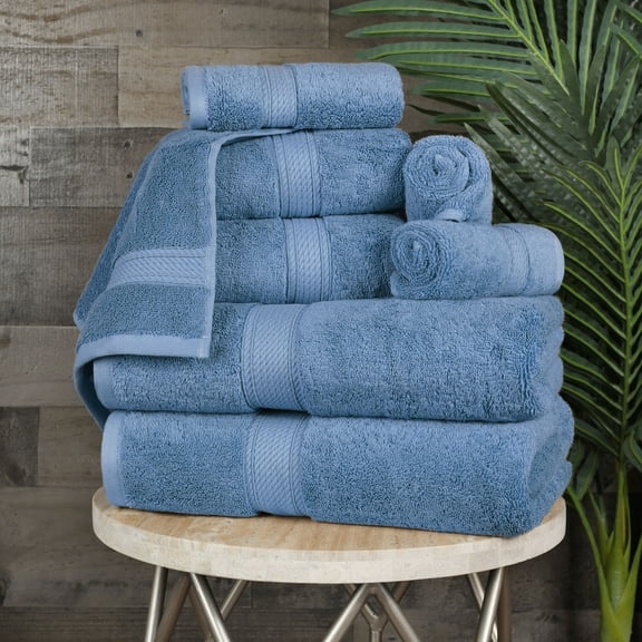 Premium Egyptian Cotton Highly Absorbent Assorted 8-Piece Plush Towel Set - 30" x 55", 20" x 30", 13" x 13"