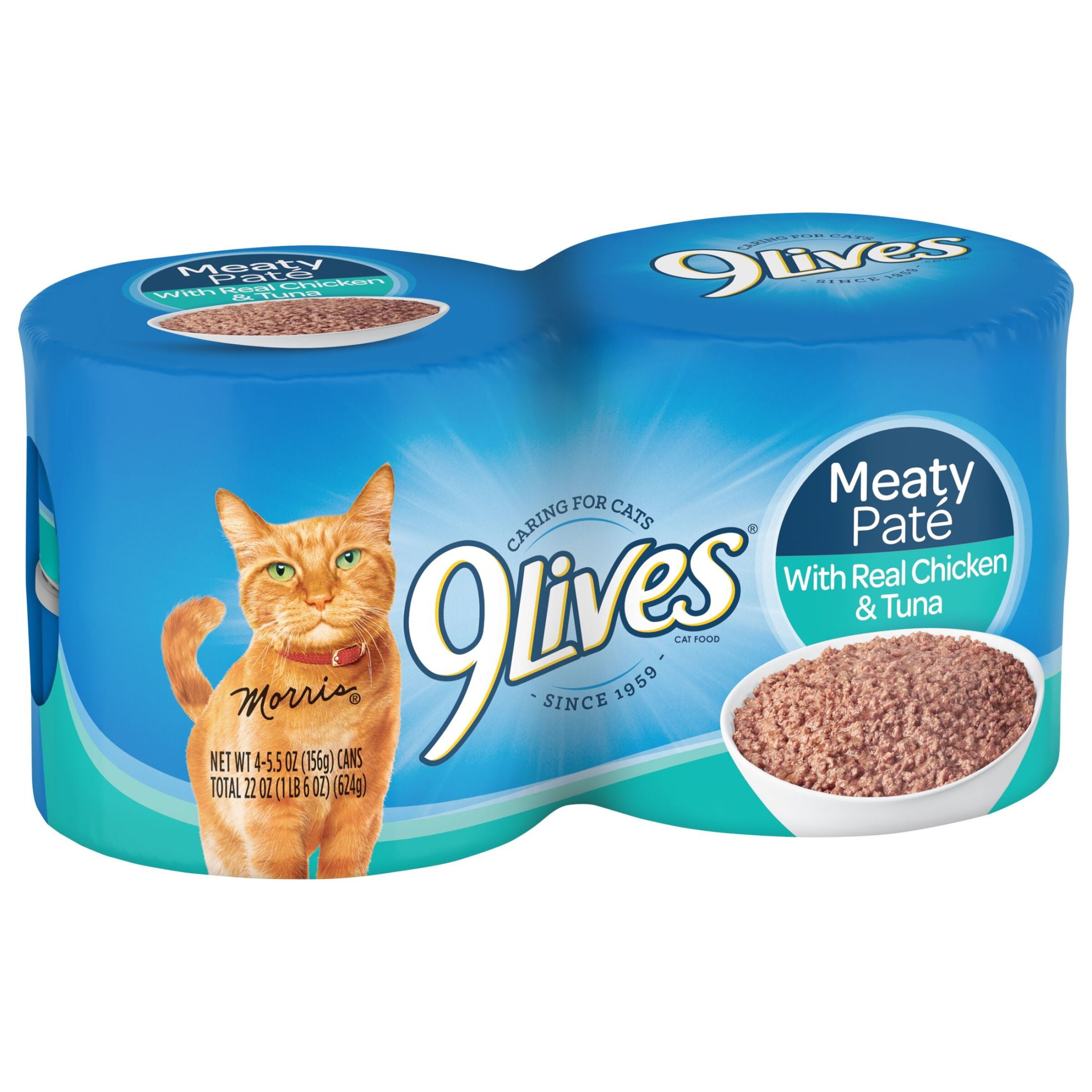 (4 pack) 9Lives Meaty Paté with Real Chicken & Tuna Wet Cat Food, 5.5 Ounce Can, 4 Count
