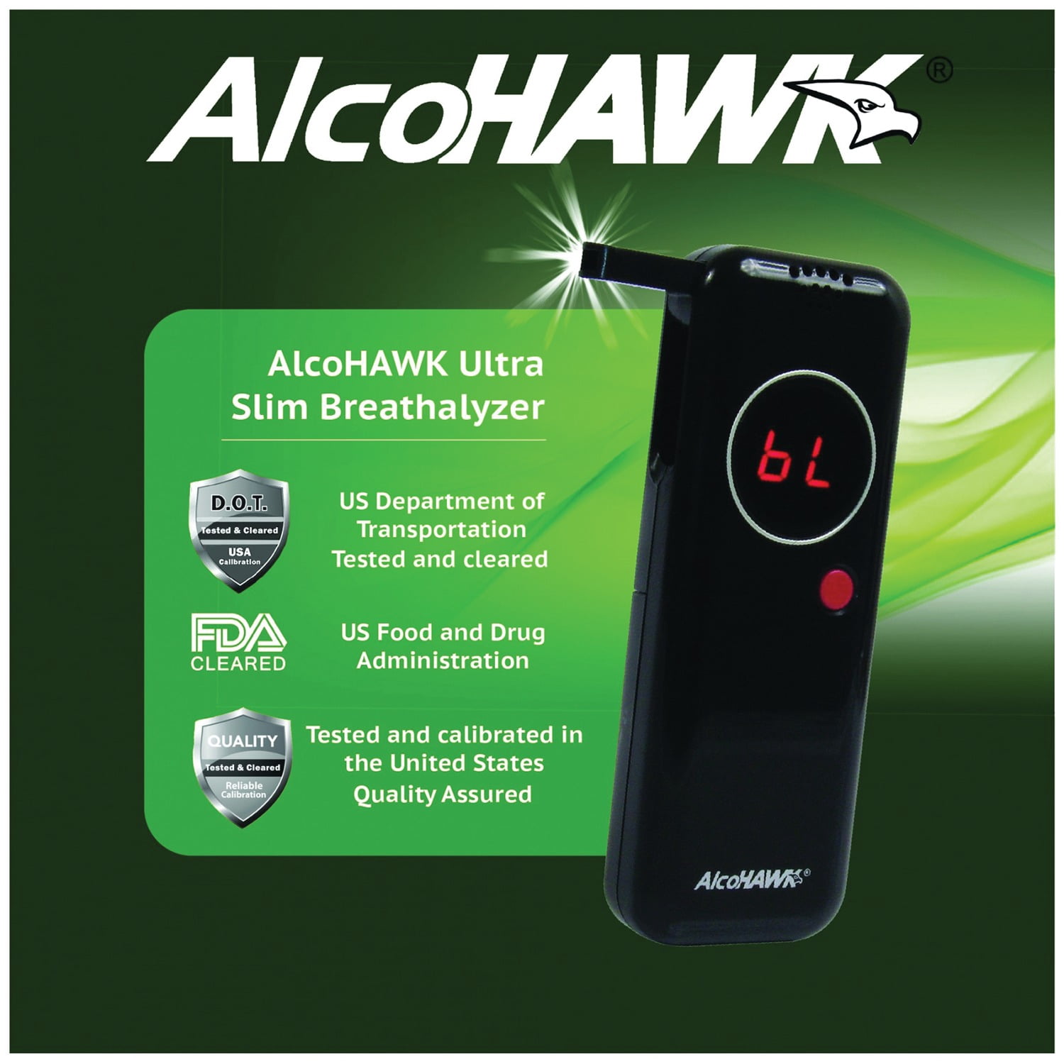 Alcohawk Ah2800s Precision Ultra Slim Breathalyzer With 50-pack Of Pt500 Mouthpeices
