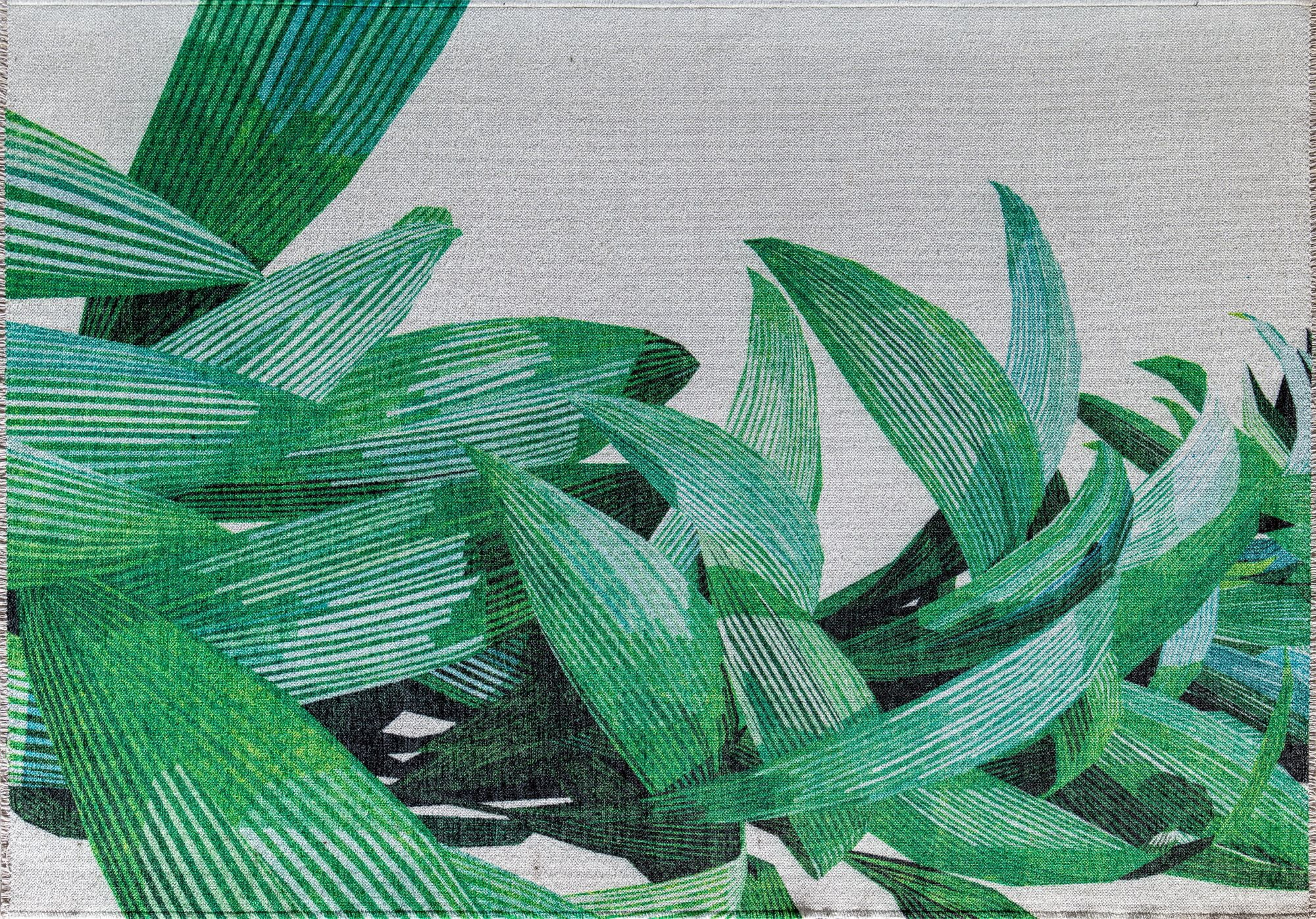 Elizabeth Sutton MI50A White Palm Floral Modern White Area Rug, 2'7" x 4'