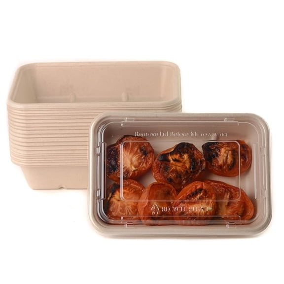 EcoQuality 34oz Disposable Bowls with Fiber Lids - Rectangular Compostable Sugarcane Fiber Biodegradable Paper Eco-Friendly Take Out Food Storage Containers, Microwave Safe, Meal Prep (300 PACK)