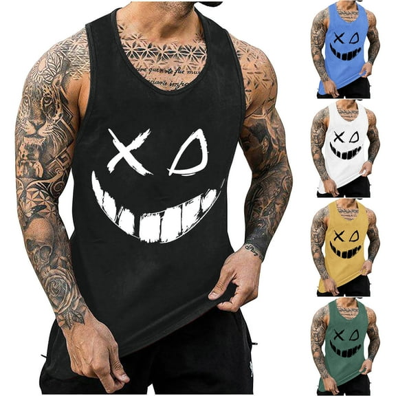 Vetsdori Mens Summer T Shirts Athletic Tank Tops Graphic Undershirts,Sleeveless Fitness Crew Neck Slim Fit Shirts for Men Muscle,L
