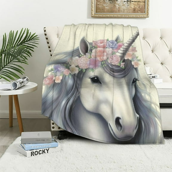 Shiartex Unicorn Baby Unicorn Flower Crown Throw Blanket for Couch Sofa Bed Office Travel Camping School Flannel Blanket Exquisite Gifts for All Seasons Soft Plush Blankets 40x50in