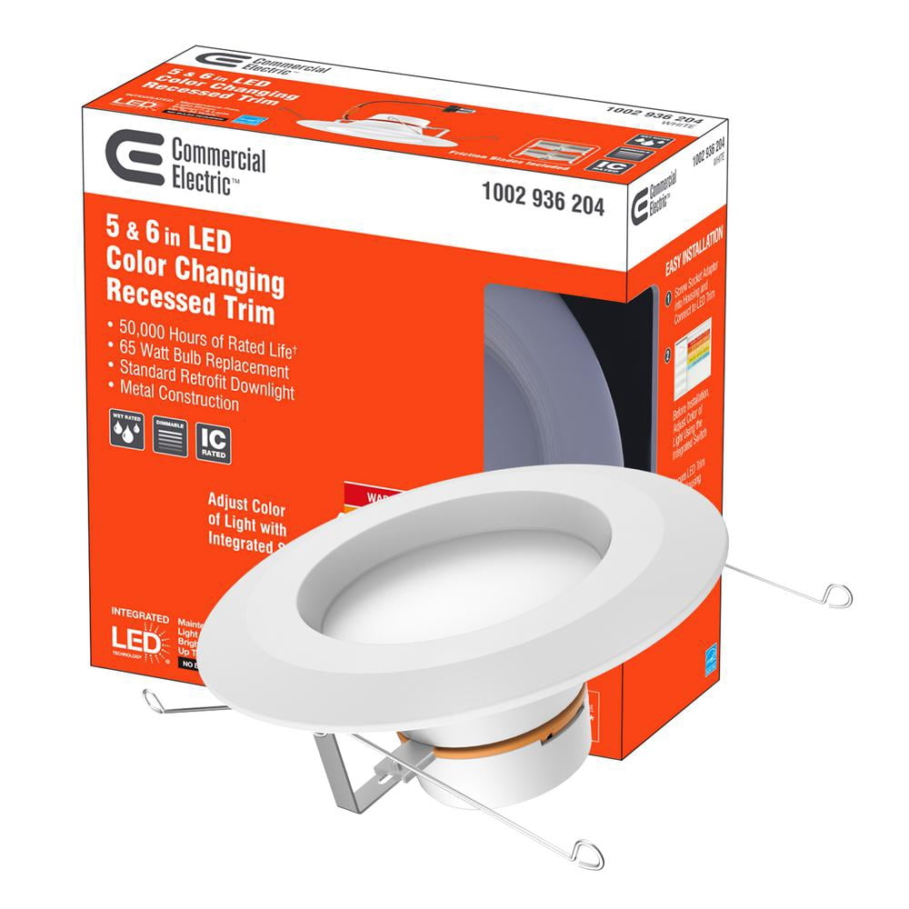 Commercial Electric 5/6 in. Integrated LED Matte White New Construction or Remodel Recessed Trim with Adjustable Color Temperature, (1-Pack)