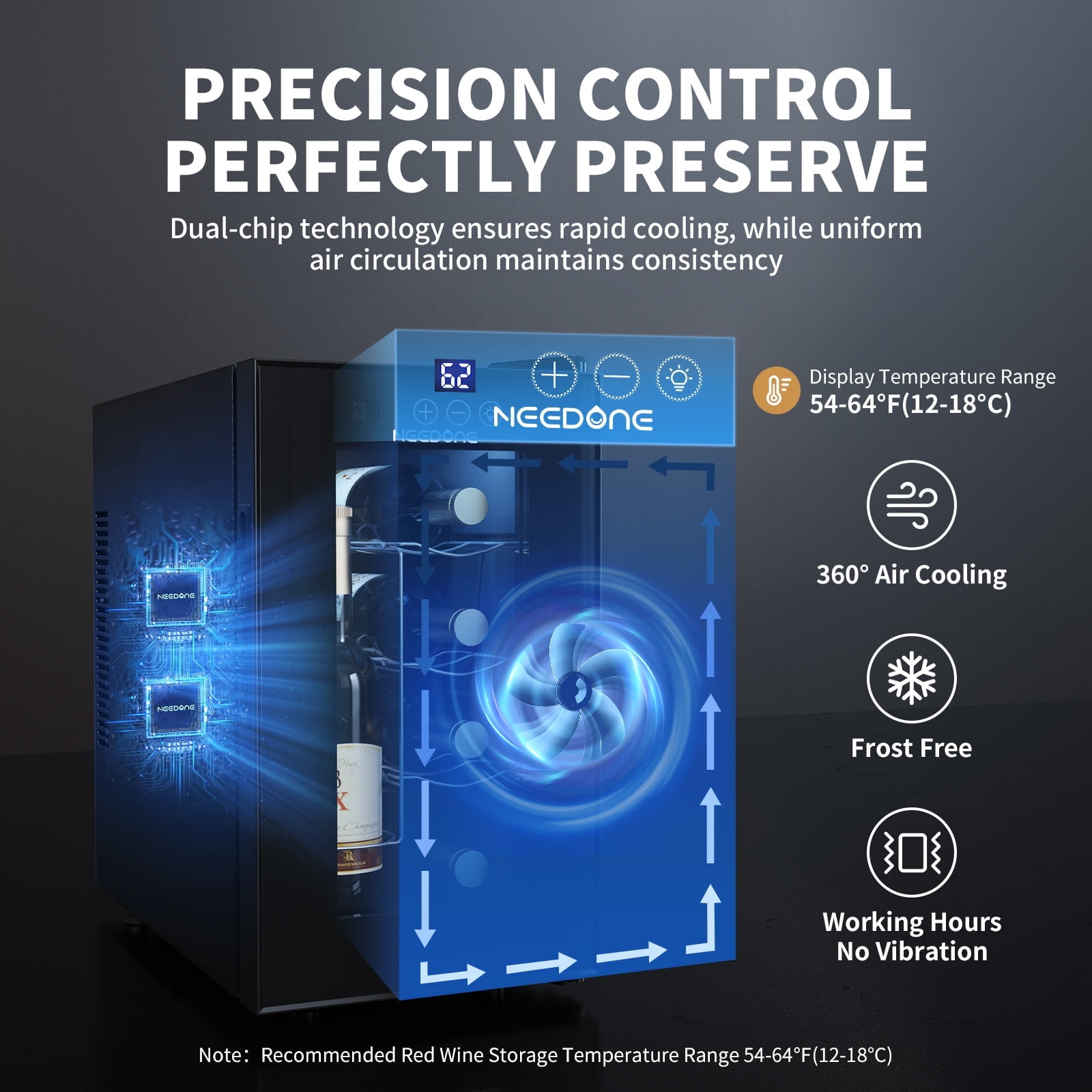 ●Nuwine NEEDONE 8-Bottle Wine Cooler, Thermoelectric Fridge, Energy