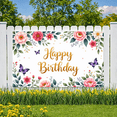 thumbnail image 5 of Floral Happy Birthday Banner Decorative Butterfly Garden for Birthday Party Celebration Photo Event, 5 of 8