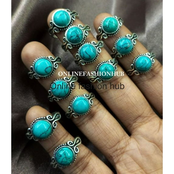 Turquoise Gemstone 925 Sterling Silver Plated Handmade 50pcs Ring