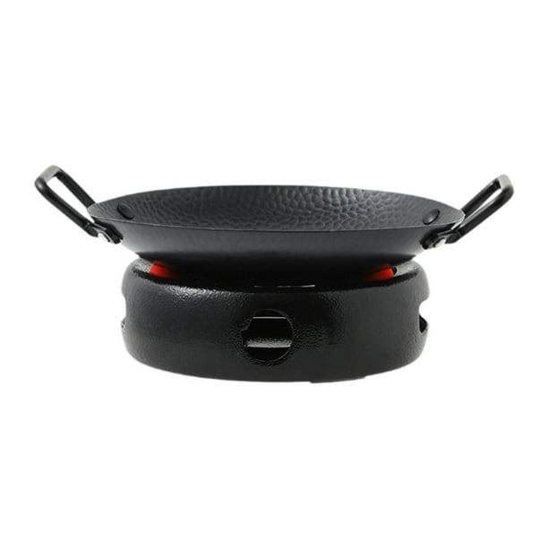 Plancha Sartén Wok Utensilios de Cocina Doble Asa Calentador Bandeja Seca Camping Shabu Caliente Negro