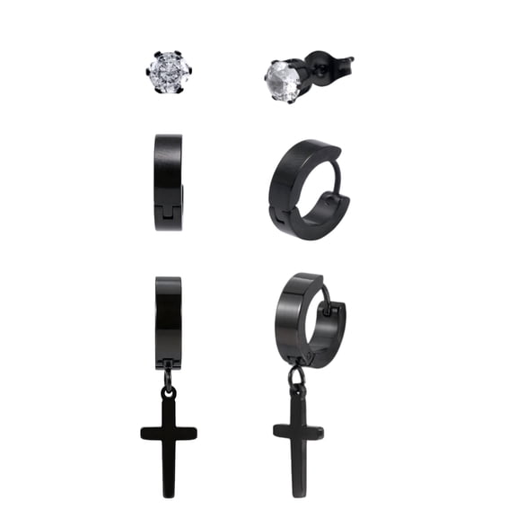 Iron Saints Men Black Stainless Steel Earring Set, Men Jewelry, Gift for Men, Hypoallergenic