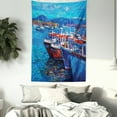 thumbnail image 3 of Country Tapestry, Sail Boats Ships on the Shore Harbor by the Sea Small Rural Fishing Town Artwork, Wall Hanging for Bedroom Living Room Dorm Decor, 40W X 60L Inches, Navy Red, by Ambesonne, 3 of 5