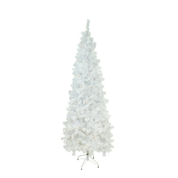 Northlight 7.5' Pre-Lit White Pencil Pine Artificial Christmas Tree - Warm White LED Lights