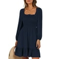 thumbnail image 3 of UVN Dresses for Women Casual Long Sleeve Square Neck Dress Ruffle Pleated Flowy Midi Dress, 3 of 10