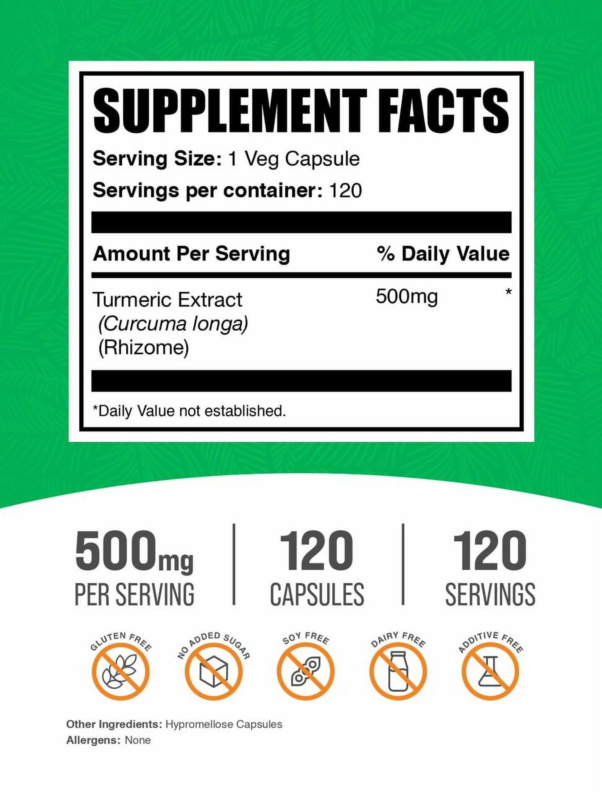 BulkSupplements Turmeric Curcumin Extract Capsules - Vegan, 500mg per Serving (240 Capsules - 240 Servings)