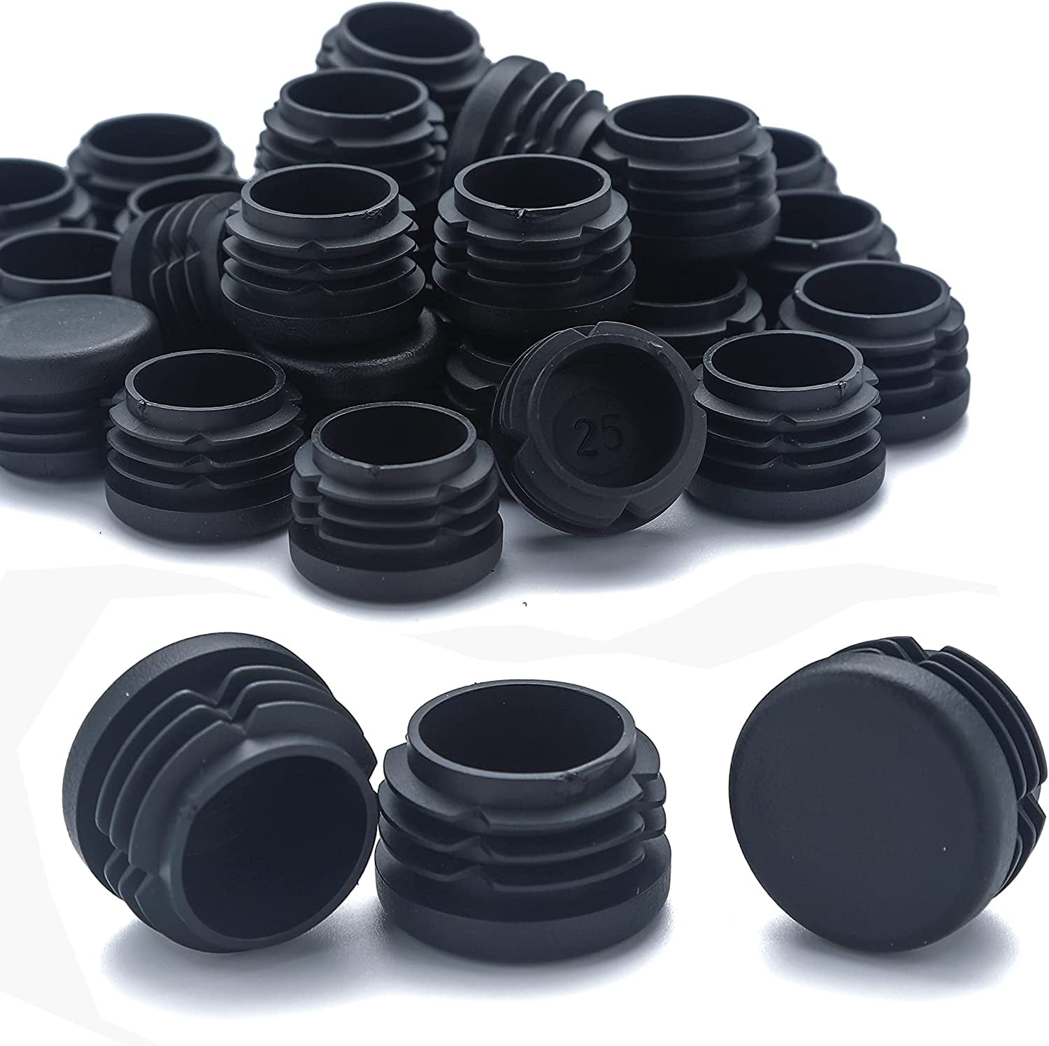 5x round blanking end cap ribbed plastic insert tube plug black pads furniture 