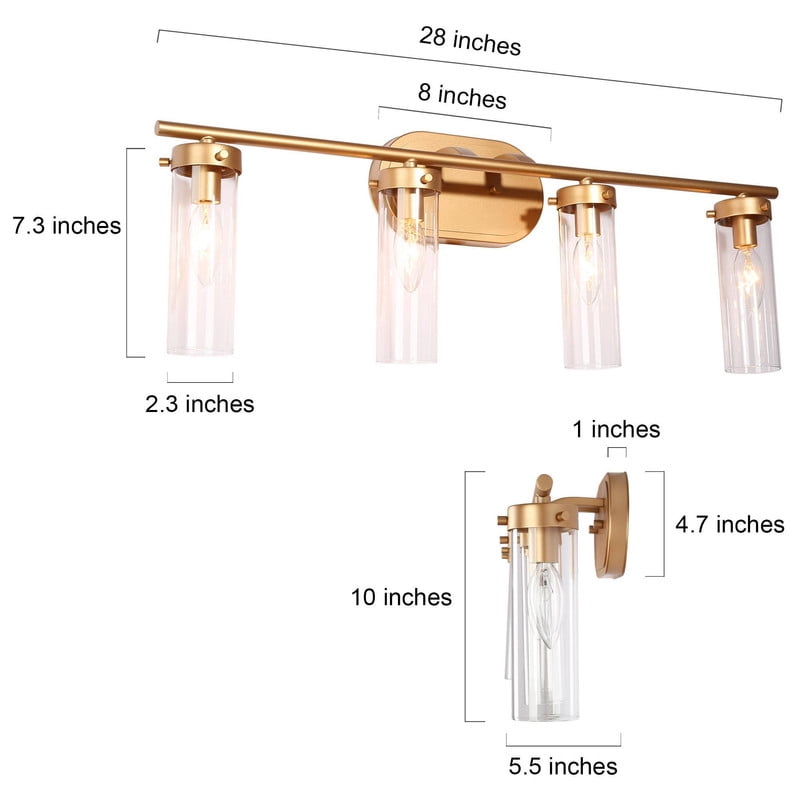 LNC 28-in 4-Light Gold and Clear Glass LED Modern Vanitt Light for Bathroom