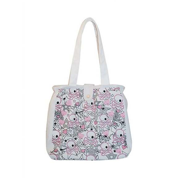 CANVAS TOTE BAG SKULL HEART STAR - White