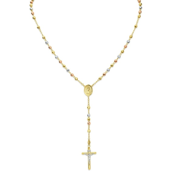 Wellingsale 14k Tri 3 Color Gold Polished 4mm Rosary Necklace - 26"