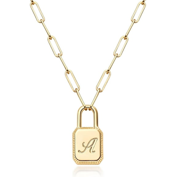 Initial Necklaces For Women 14K Gold Plated Dainty Layered Paperclip Coin Padlock Pendant Necklace Personalized Letter A-Z Jewelry Gift[Z2243]