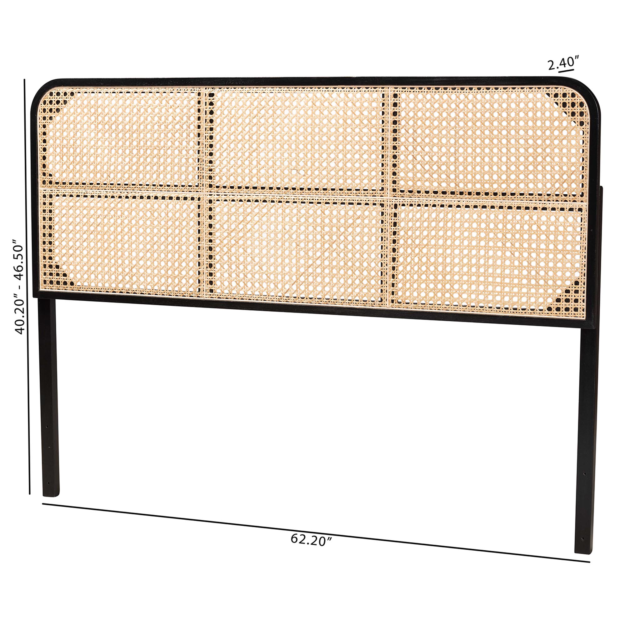 bali & pari Lainer Bayur Wood and Natural Bamboo BOHO Headboard, Queen Size, Black