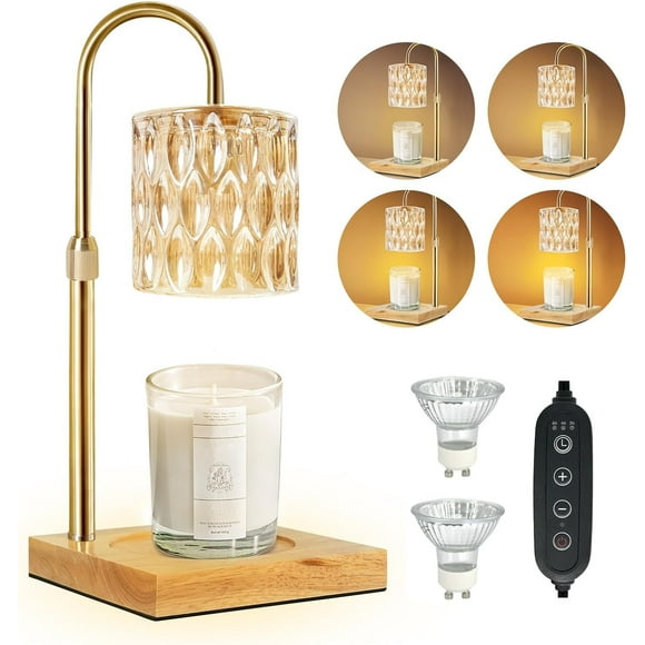 Candle Warmer Lamp, Wax Warmer Lamp with 2 Bulbs, Timer & Dimmer 7-Levels, Compatible All Jar Candles, Candle Top Melting