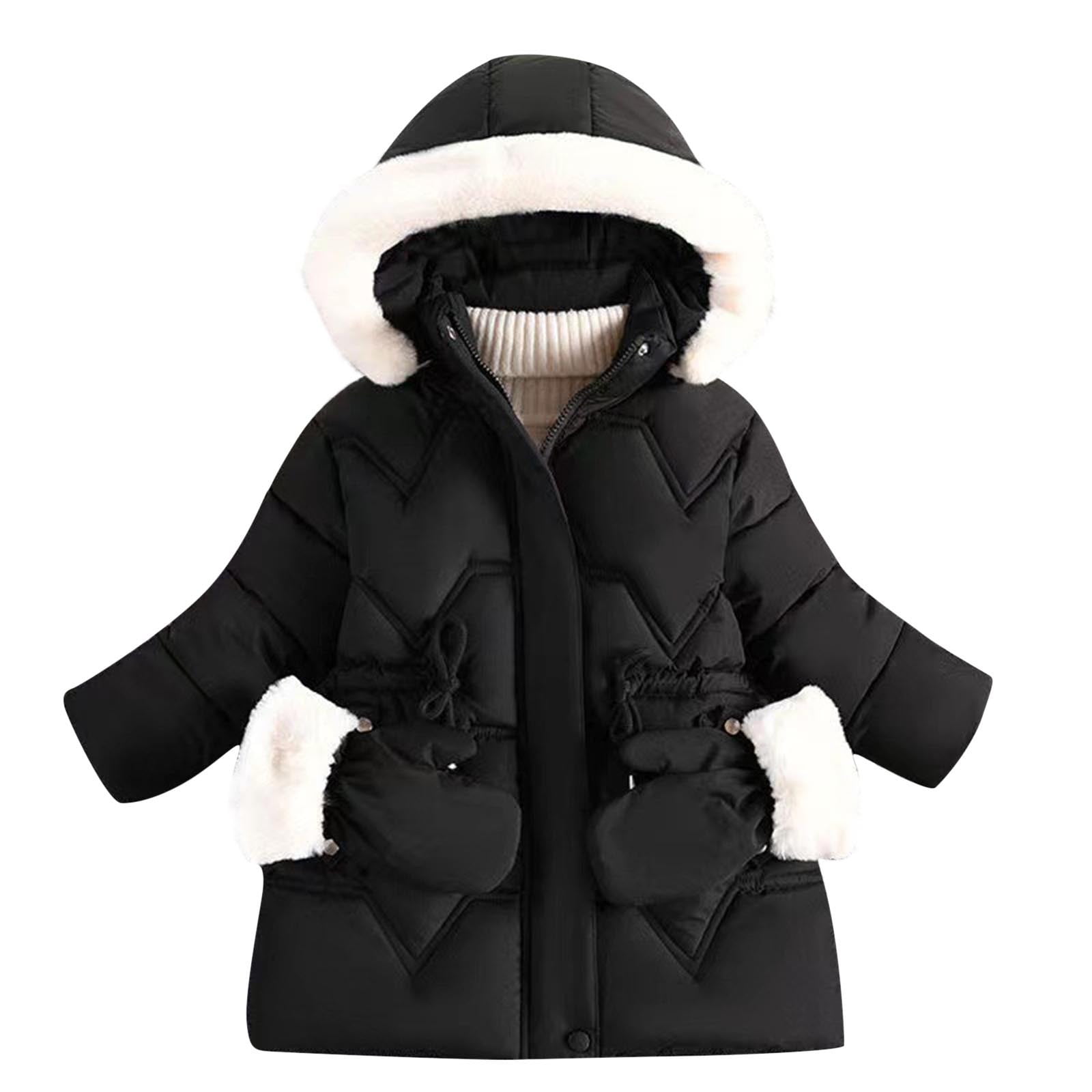 Swuxness Toddler Girls' Hooded Fleece Quilted Jackets Long Sleeve Solid Color Fall Mid-Length Coat