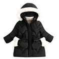 thumbnail image 2 of Somuwie Clearance Winter girls' thickened solid color hooded detachable hat and gloves mid-length cotton coat (3-8 years old), 2 of 3