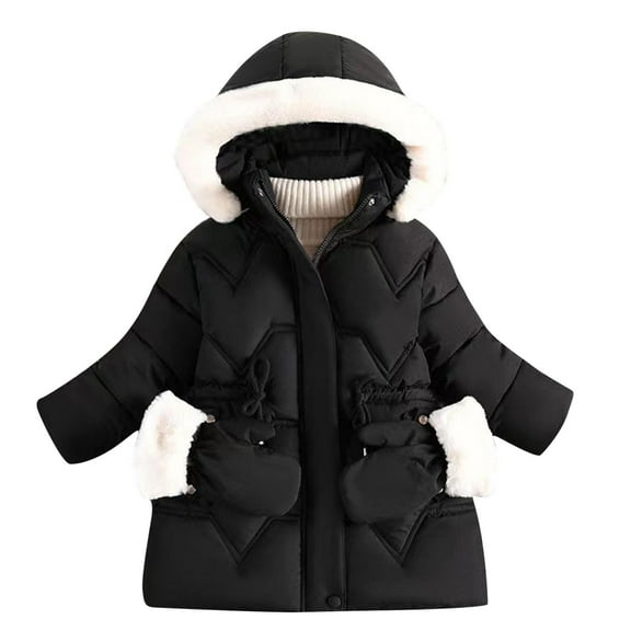 Elabch Girl Winter Coats Zip Hooded Puffer Jacket Snowsuit Thick Waterproof Kids Outerwear Cotton Solid Detachable Hat Hooded Coat Kid Parka Snow Outwear with Glove Size 3Y-7Y