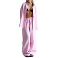 thumbnail image 2 of Uootdi Women's 2 Piece Matching Lounge Set Long Sleeve Oversized Button Down Shirt Drawstring High Waist Wide Leg Linen Pants Set, 2 of 6
