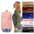 thumbnail image 2 of Women's Plain Basic Solid LongSleeve T shirt Crew Neck Round Neck Stretchy Cotton Tee, 2 of 4