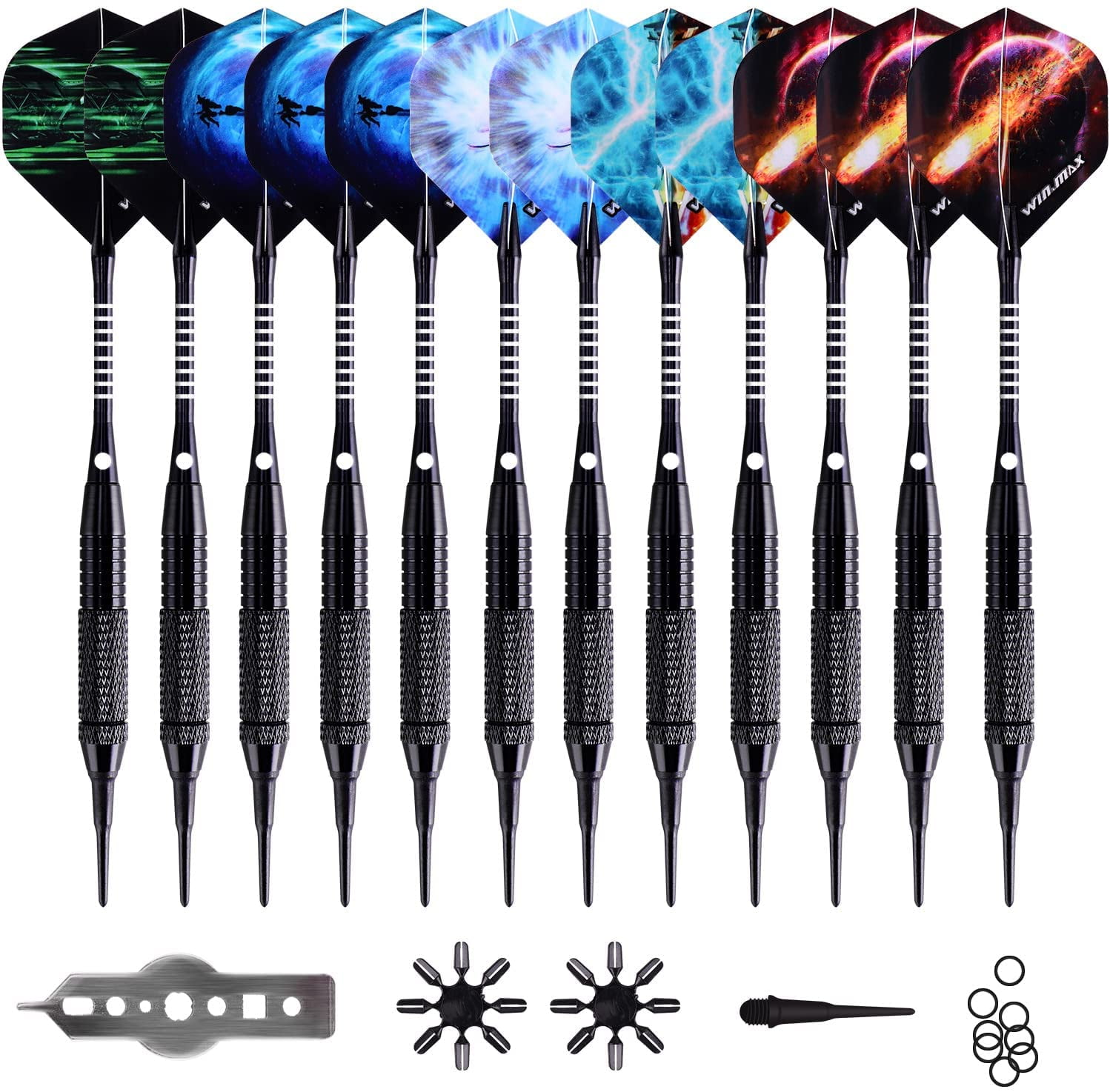 12Pcs Dart Soft Tip Darts 30 Tail Wing 100 Extra Tips for Electronic 