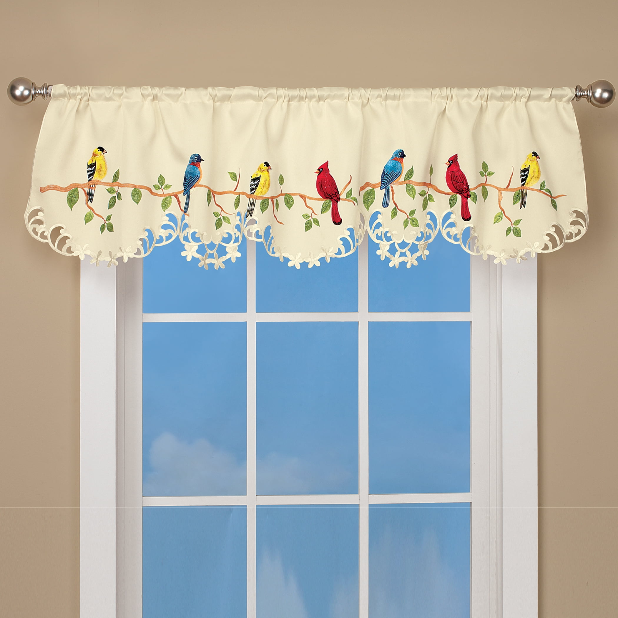 Collections Etc Spring Valance Curtain with Beautiful Birds on a Branch