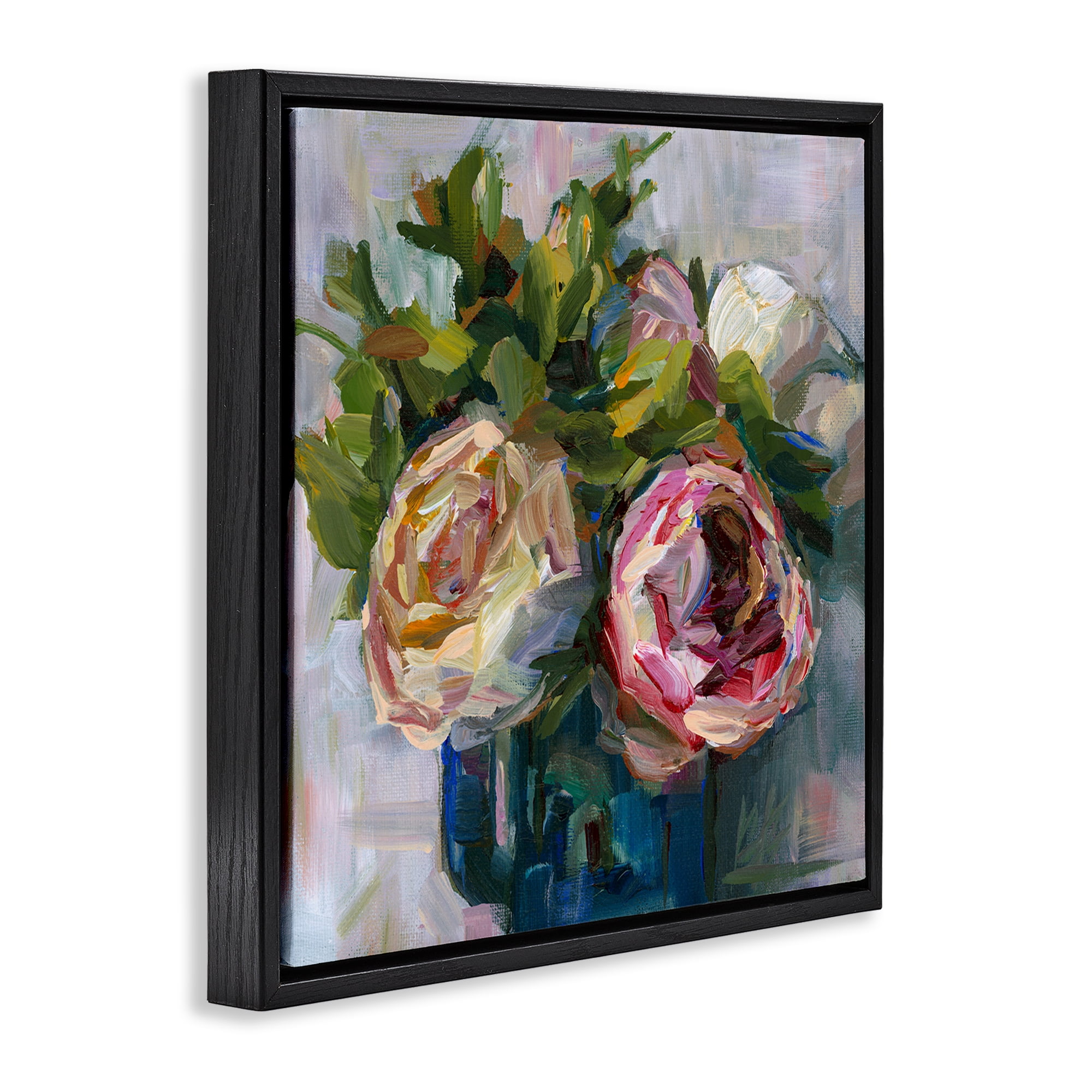 Stupell Industries Full Ranunculus Blooms Botanical & Floral Painting Black Floater Framed Art Print Wall Art, 18 x 18