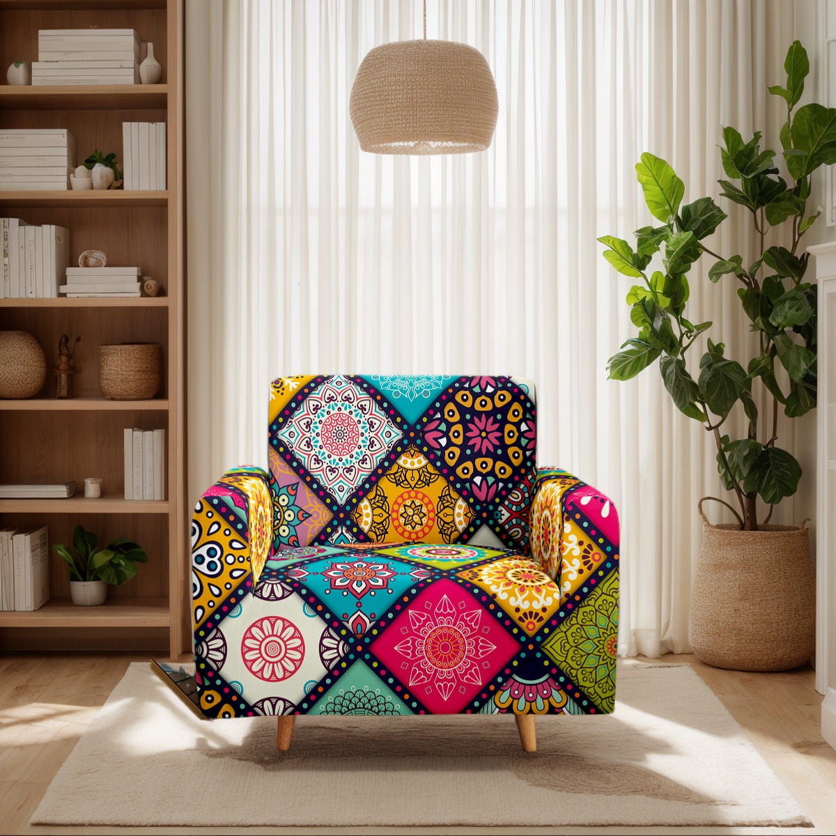 Diagonal Boho Diamond Microfiber Sofa Slipcover, 1-4 Seater Digital Print