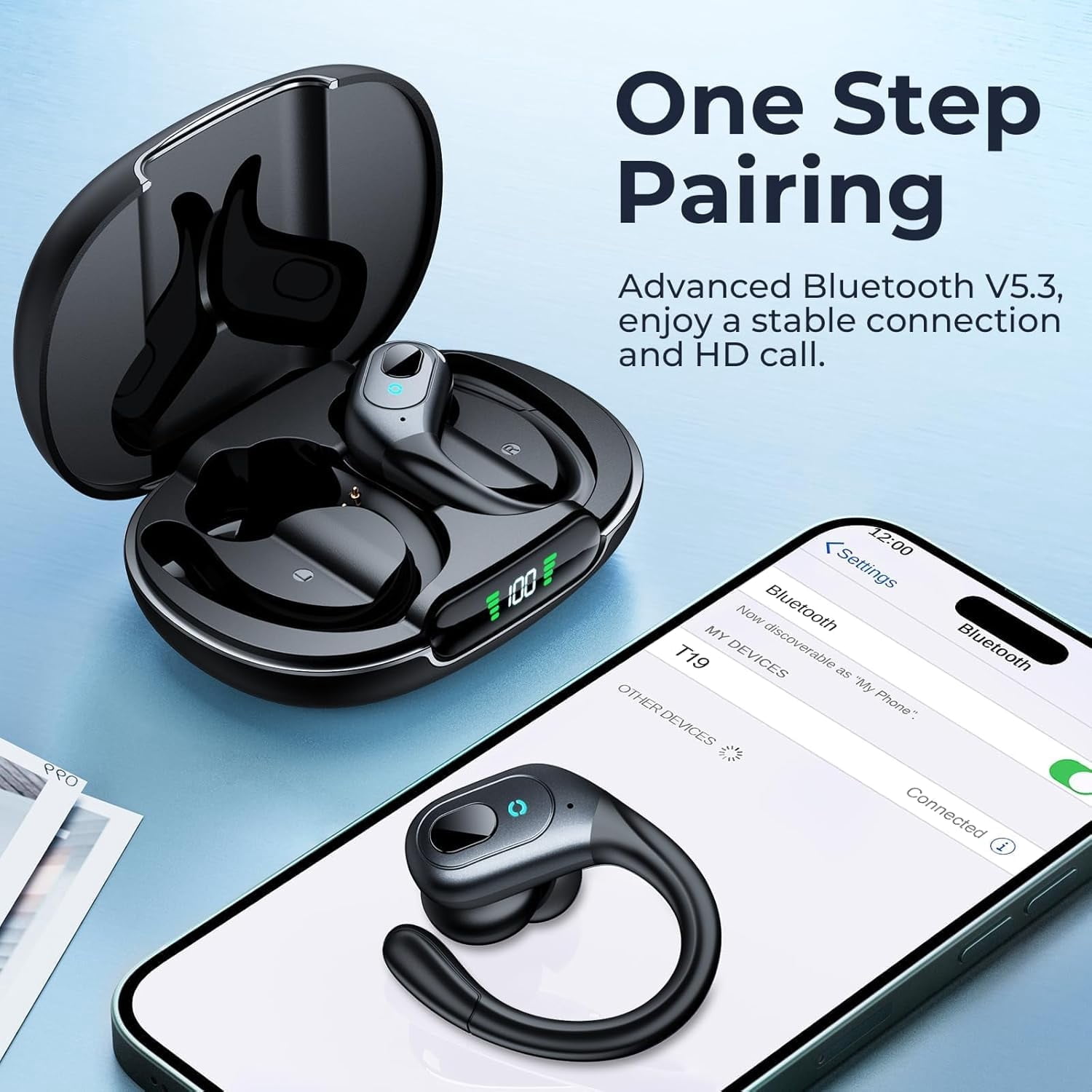 Active Noise Cancelling Earbuds Wireless Bluetooth 5.4 Headphones Ear Buds 90Hrs Playback Stereo Bass Earphones with Mic Over-Ear Hooks Headphones IPX7 Waterproof Headset for Work Sports Running Gym