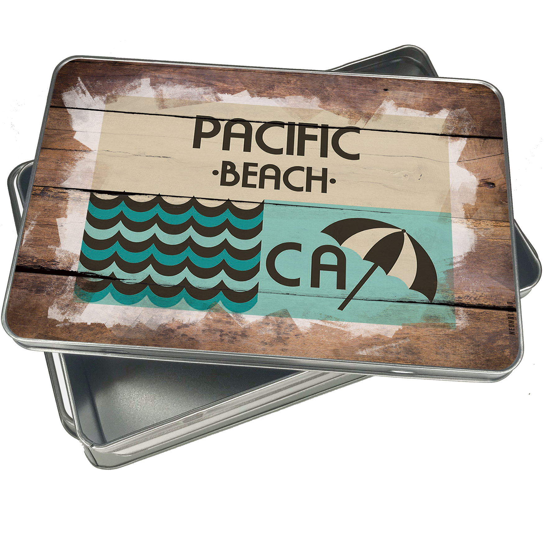 Christmas Cookie Tin US Beaches vacation Pacific Beach for Gift Giving Empty Candy Snack Pastry Treat Swap Box Cerebrate a Holiday - image 1 of 1