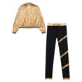 thumbnail image 3 of TiaoBug Kids Girls Metallic Zipper Long Sleeves Jacket and Shiny Striped Leggings Pants Dance Outfits Gold 12, 3 of 5