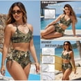 thumbnail image 4 of Psesaysky Brown Hunting Camo Matching Swimsuits for Couples Womens 2 Piece Bikini Sets Sexy Cross Front Mens Swimming Trunk with Pocket Couples Matching Bathing Suits for Family Swimwear-L, 4 of 7