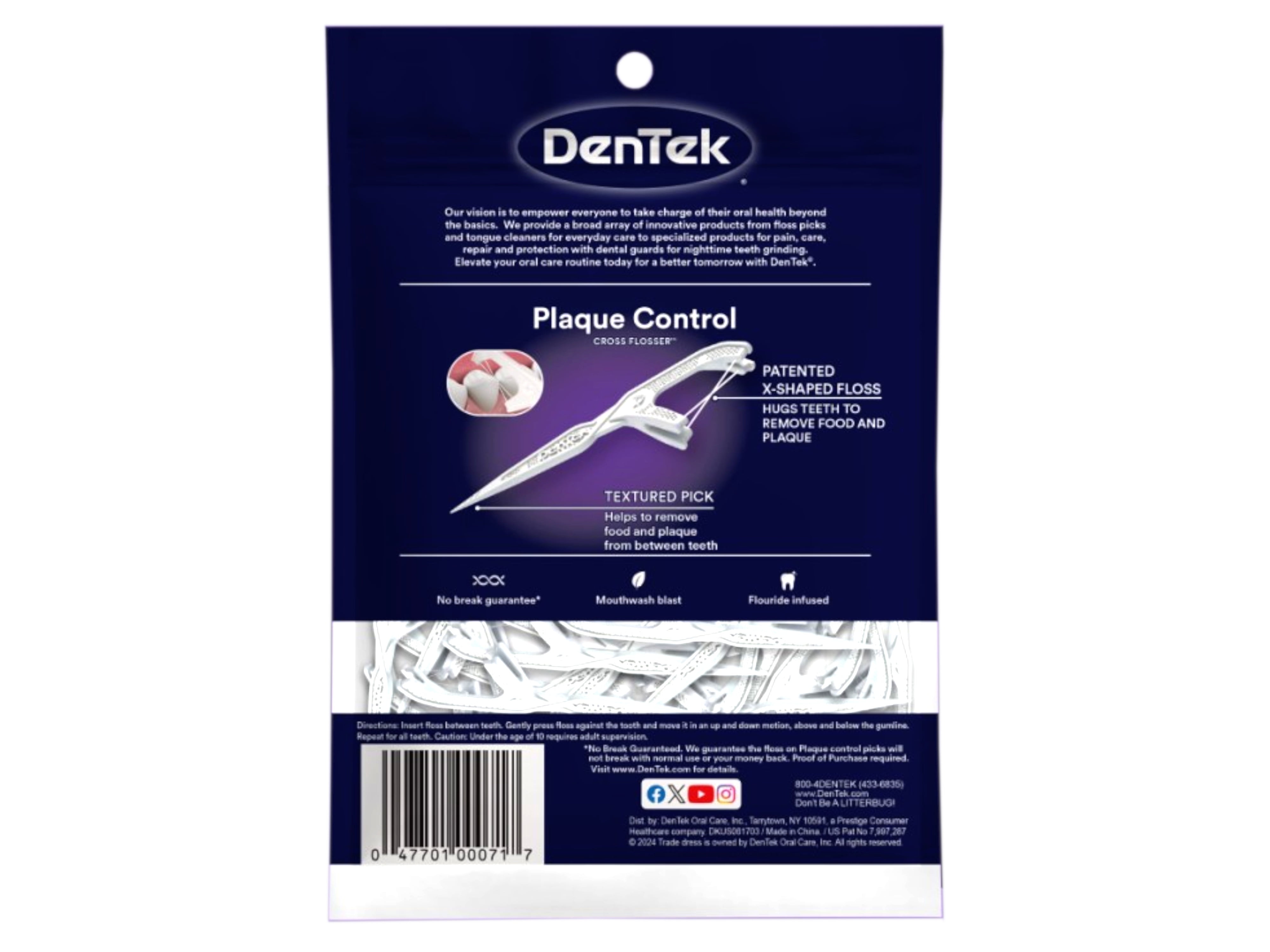 DenTek Cross Flosser Picks X-Shaped Hugs Teeth Plaque Control, 75ct, 6-Pack