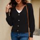 thumbnail image 4 of Suéter informal elegante de punto con botones y aberturas para mujer, talla S, cárdigan negro con cuello en V y mangas abullonadas, 4 of 7