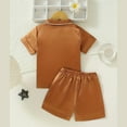 thumbnail image 2 of XIMIN Toddler Girls Silk Satin Solid Color Pajamas Set Short Sleeve Sleepwear Button Down Top and Shorts Loungewear Housewear 2 Piece Pjs Set Nightwear (12-18 Months, Gold), 2 of 7