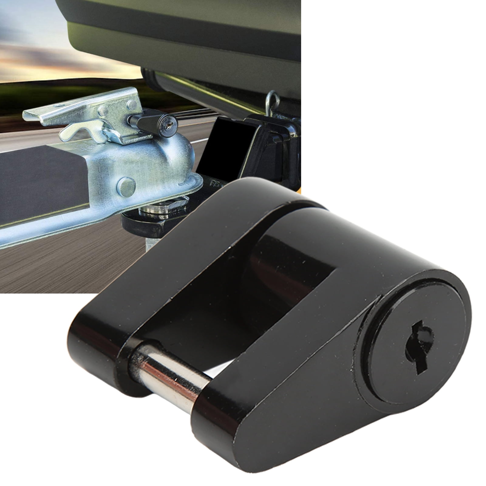 Fyydes Trailer Coupler Lock,Black 1/4in Trailer Lock Zine Alloy Anti