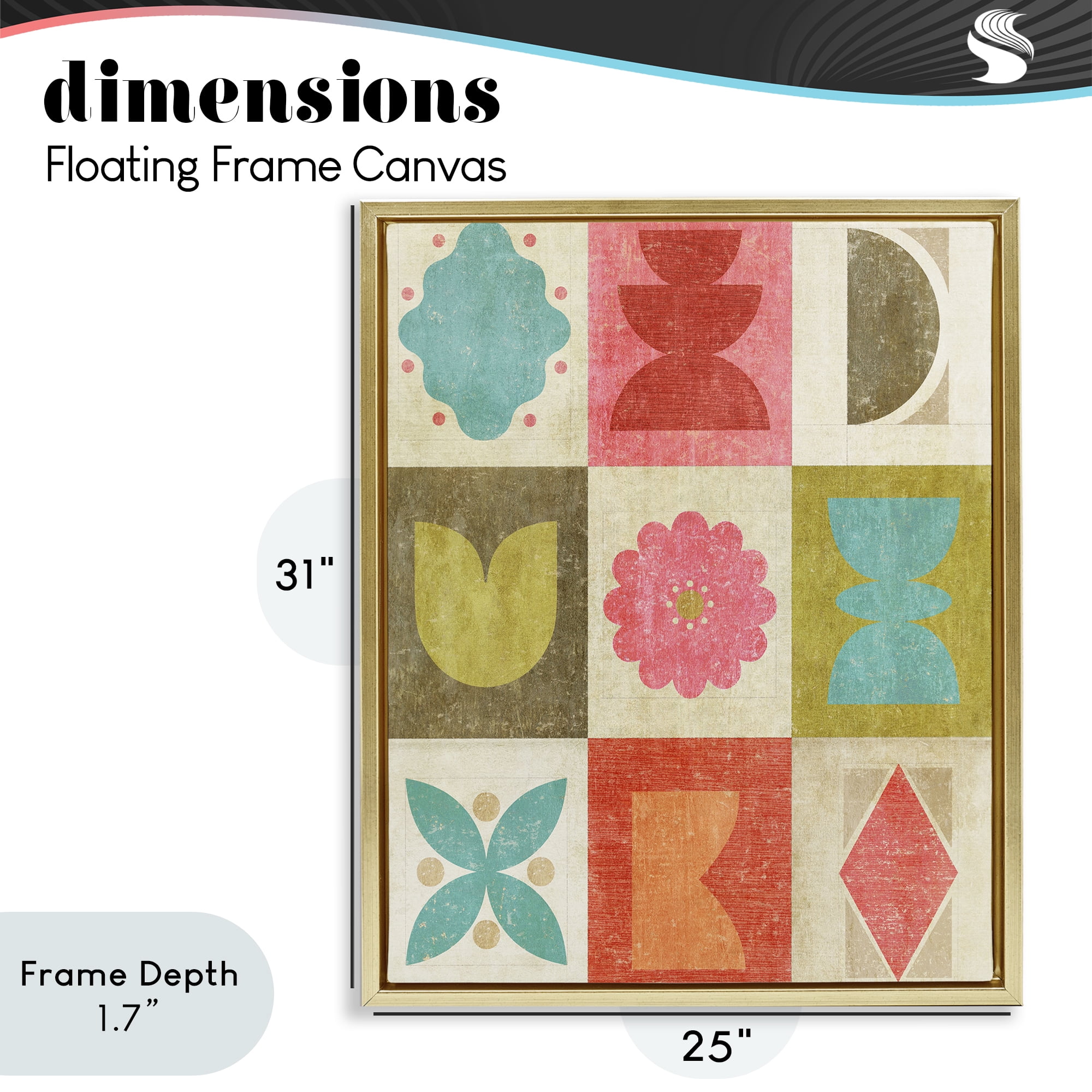 Stupell Industries Happy Dance Geometrics Gold Framed Floater Canvas Wall Art, design by Suzanne Nicoll