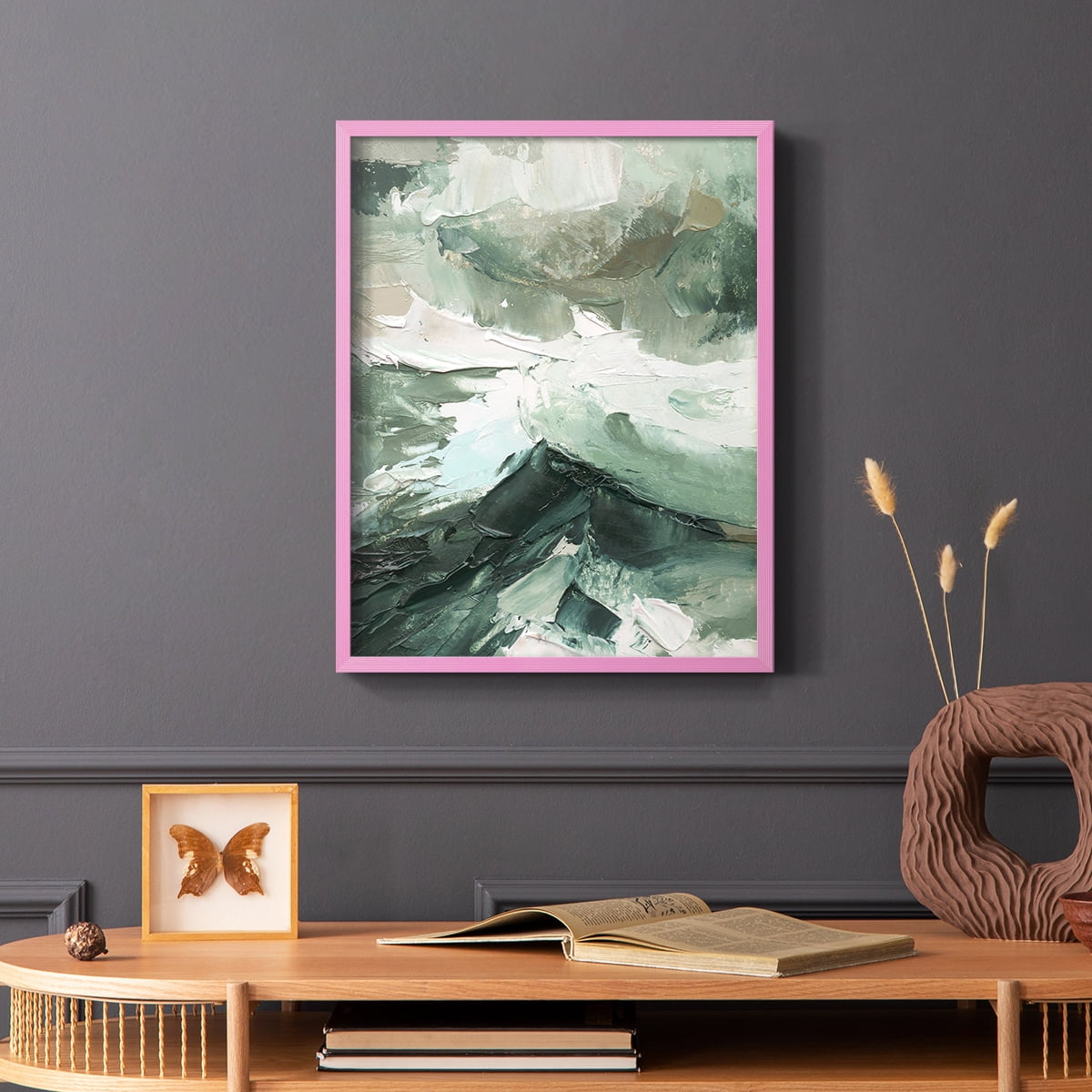 Crashing II Framed Print in Pink Solid Wood Framed Print No Nail Hanging