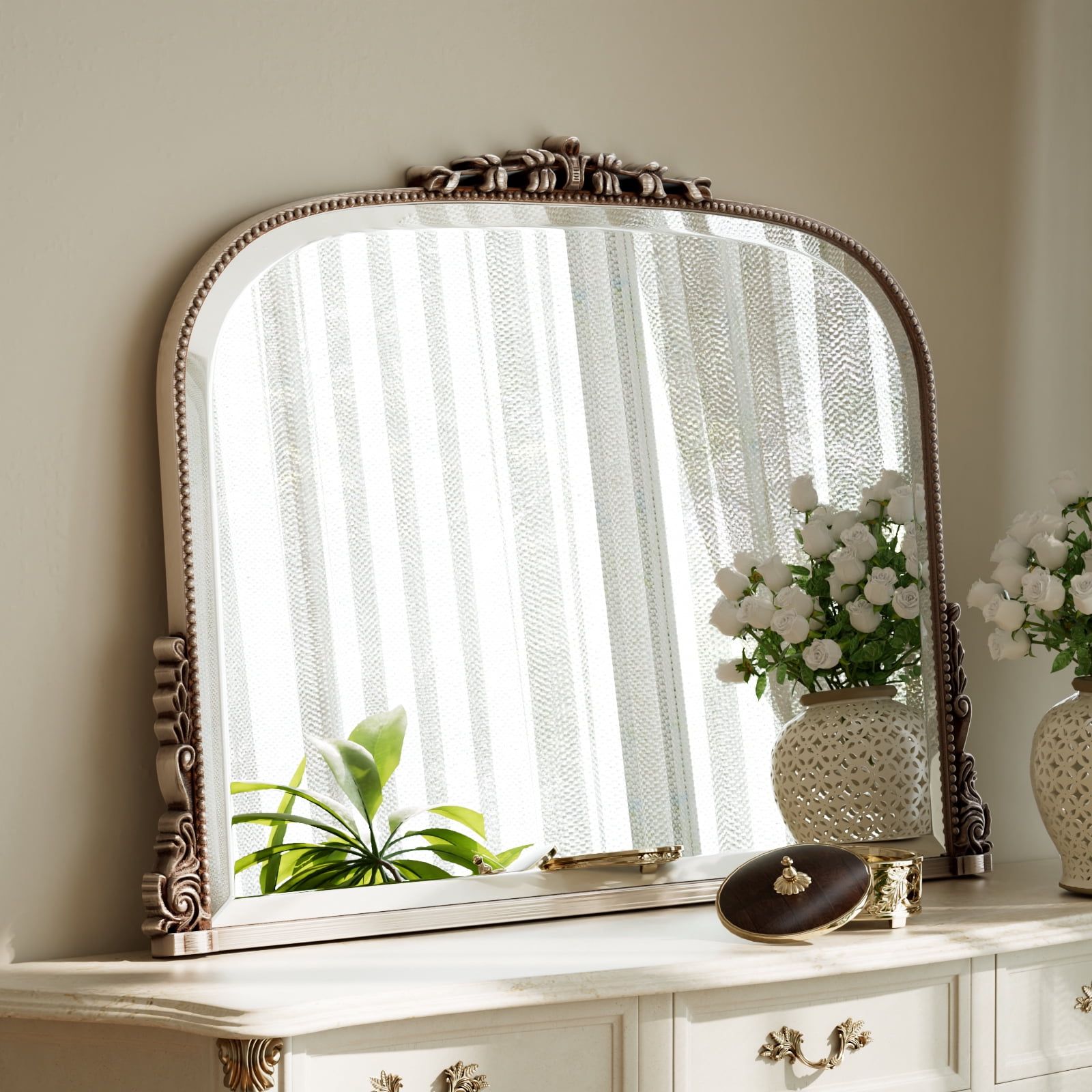 GRAHMCY 36"x 27" Bathroom Mirror Arched Vanity Mirror Decor Wall Mirror Vintage Mirror, Antique Silver