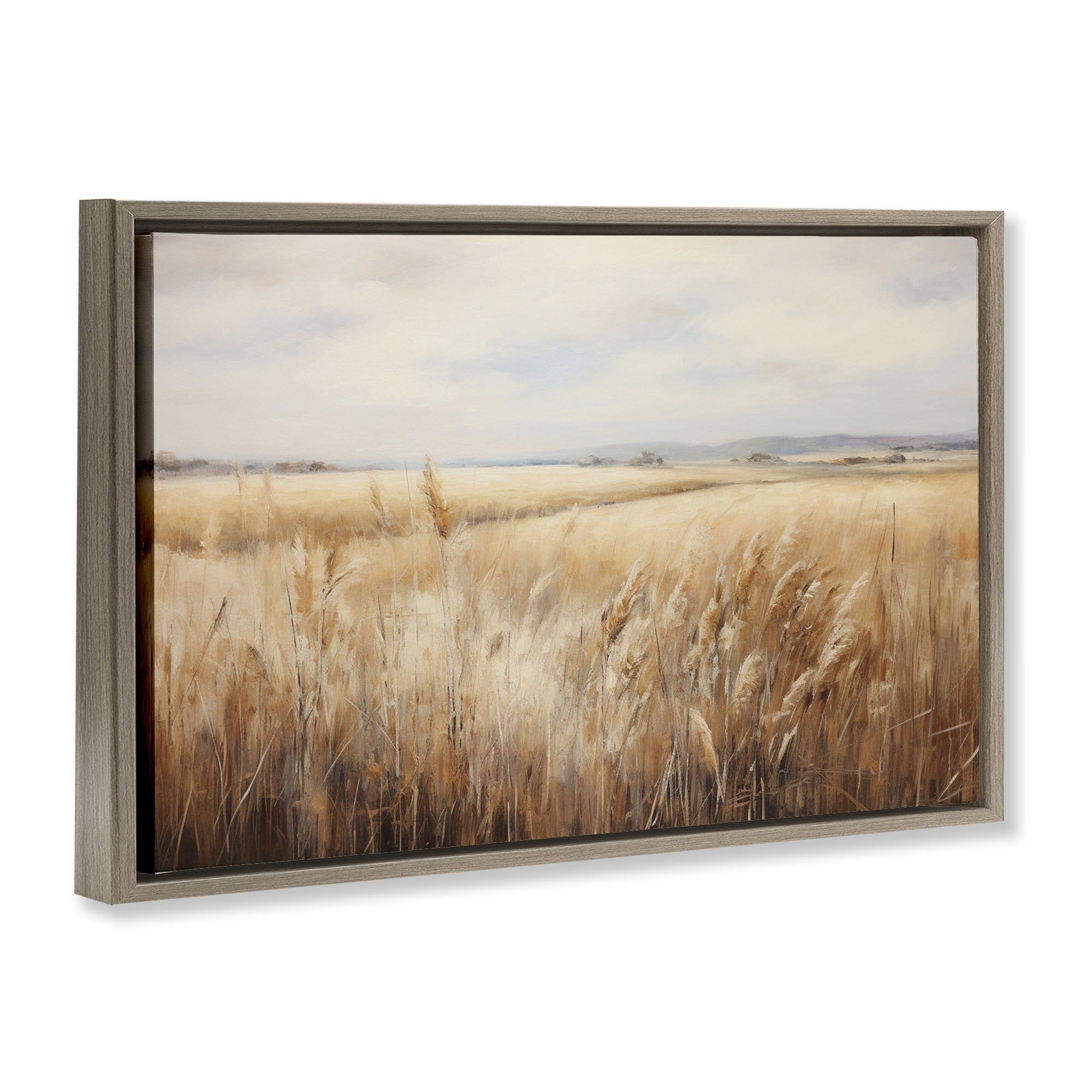 Stupell Industries Vast Wheat Field Landscape & Nature Painting Brown Floater Framed Canvas Art Print Wall Art, 31 x 21