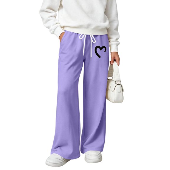 Xdegoge Tween Girls Casual Wide Leg Sweatpants High Waisted Drawstring Loose Fit Baggy Pants with Pockets Comfy Workout Yoga Y2K Everyday Wear